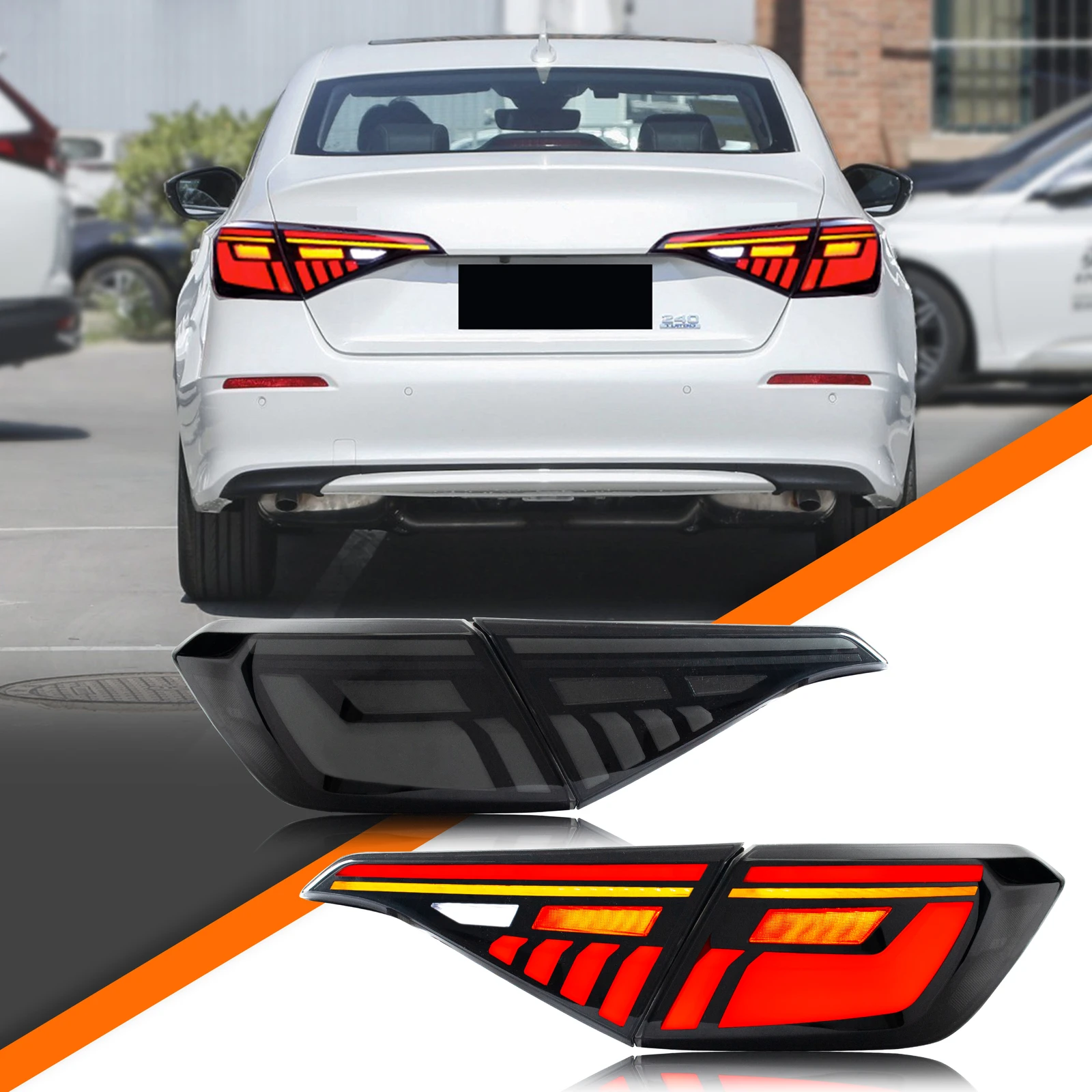 

LED Tail Lights for Honda Civic 2022-2026 11th Gen Sequential Turn Signal Dynamic Animation Black Rear Lamps Assembly