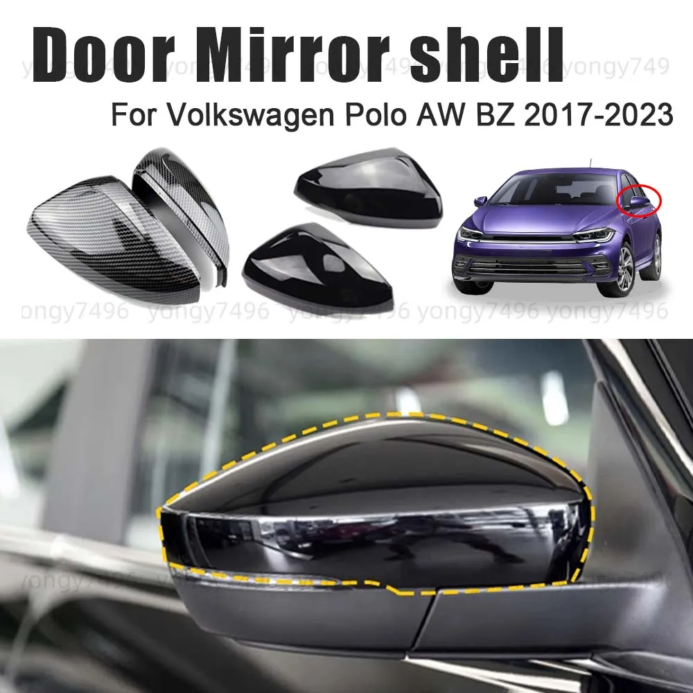 الغطاء الواقي مرآة الباب قذيفة ل Volkswagen Polo AW BZ 2017-2023 لامع أسود ألياف الكربون اكسسوارات الرؤية الخلفية للسيارة