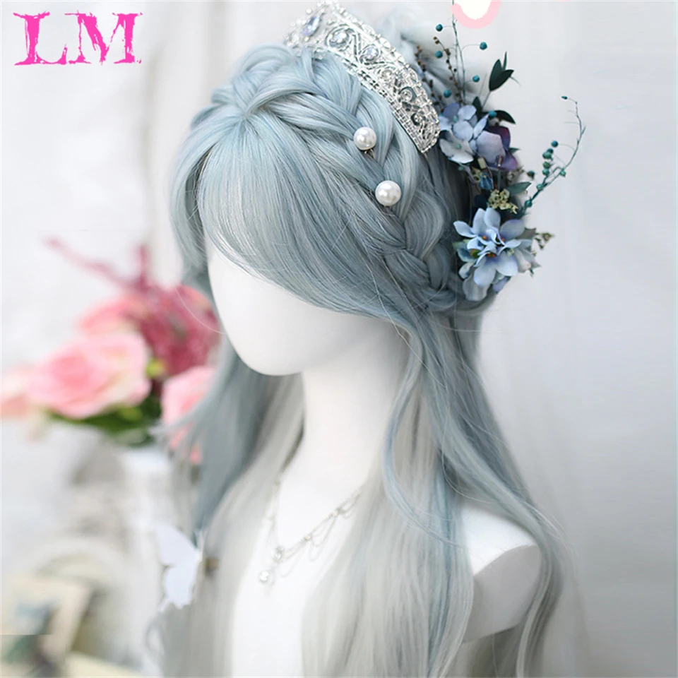 LM Heat Ressitant Synthetic Wig Blue Wigs for Women Natural Hairline Synthetic Lace Wig Cosplay Party Lace Front Wigs Used