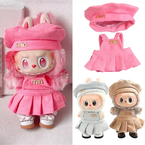15 17cm 라부부 인형용 귀엽고 달콤한 스타일 드레스 베레모 의상 옷 한국 럭셔리 가방 신발 후디 스커트 의류 액세서리