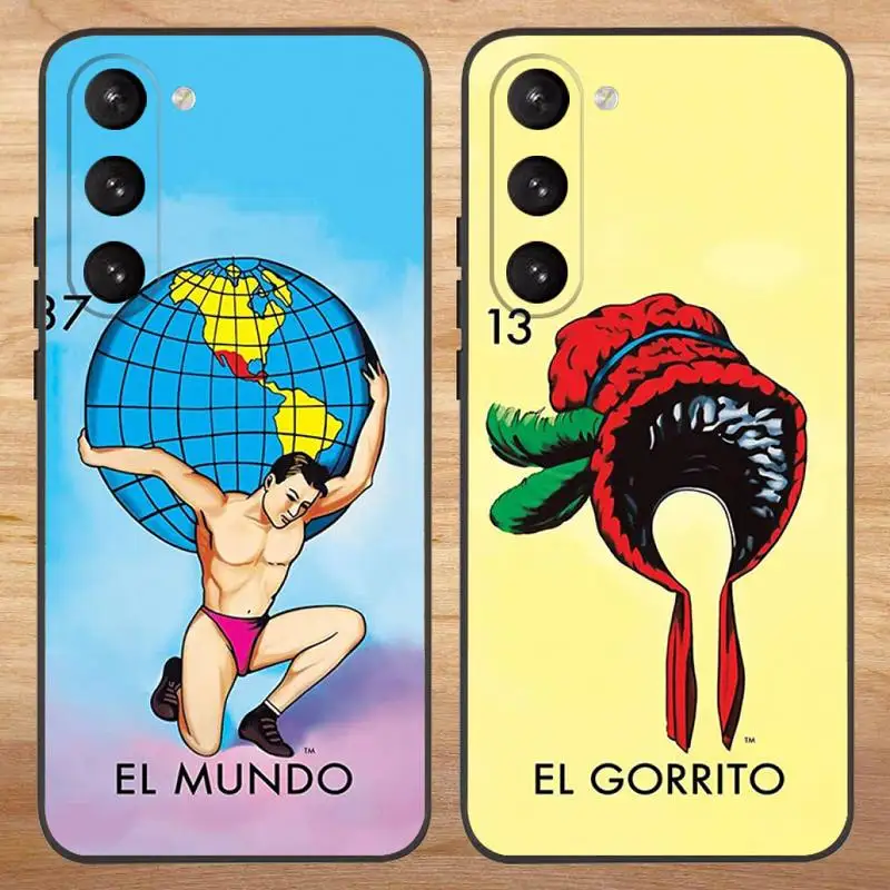 Mexican Bingo Loteria Phone Case For Samsung S23,23,22,30,21,10,9,Note20 Ultra,Lite,Ultra,5G,Plus,FE,Black Soft Case