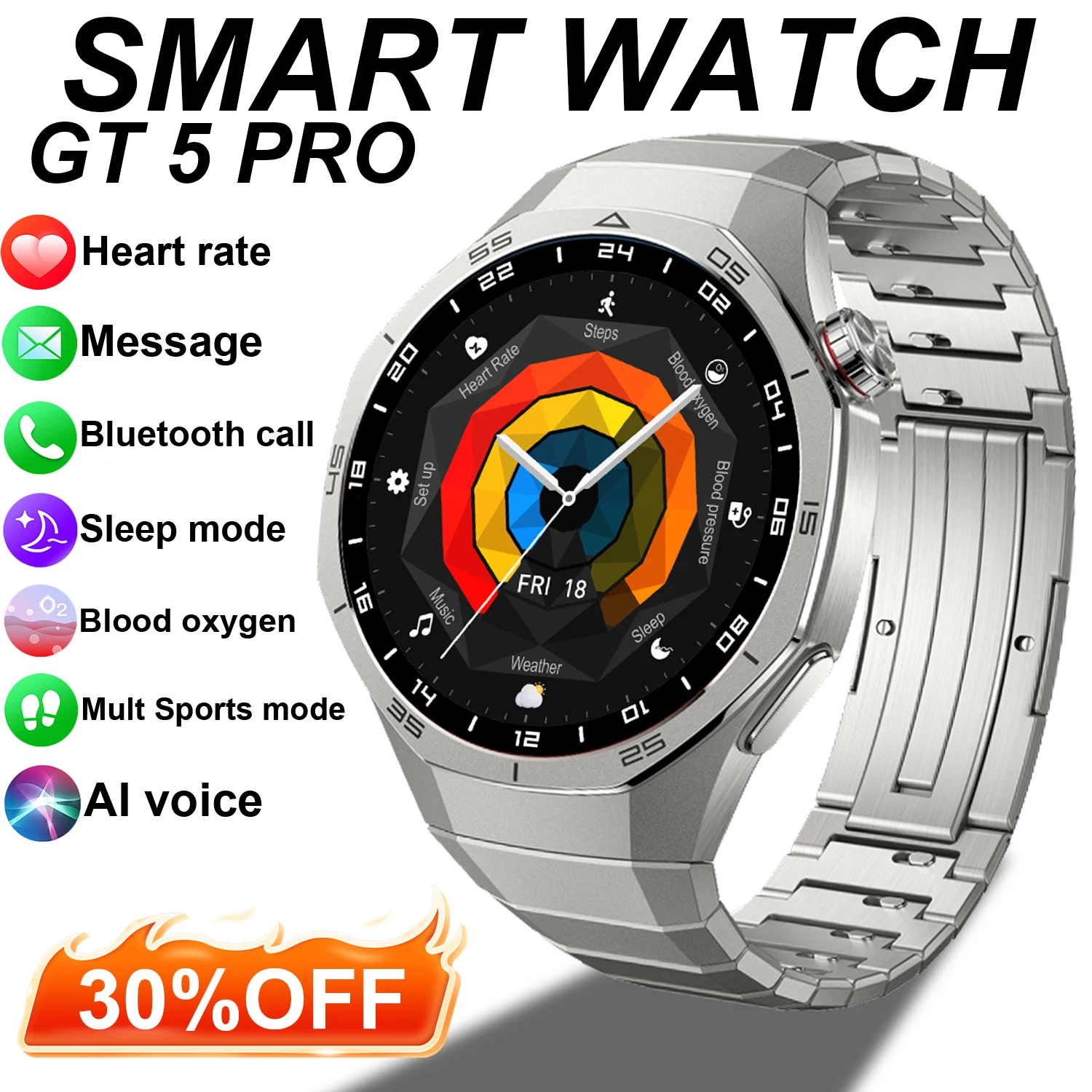 GT 5 Pro Smart Watch Men AMOLED Screen Sport SmartWatch Bluetooth call Heart rate Blood oxygen Outdoor Waterproof Smartwatch New