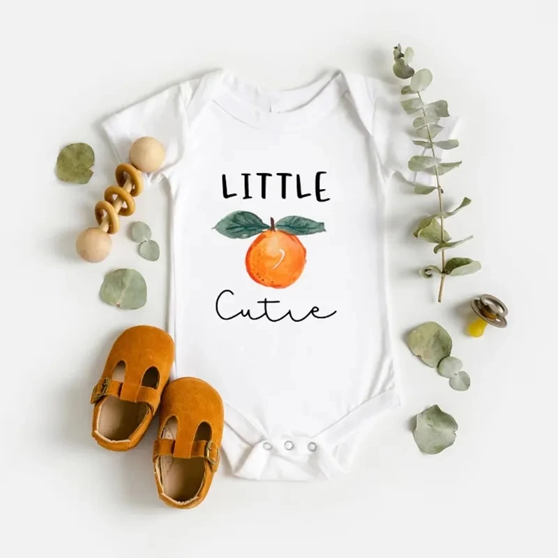 Little Cutie Bodysuit Newborn Outfit Fruit Orange Citrus Theme fall autumn Neutral boy or girl Baby Shower gender reveal gift