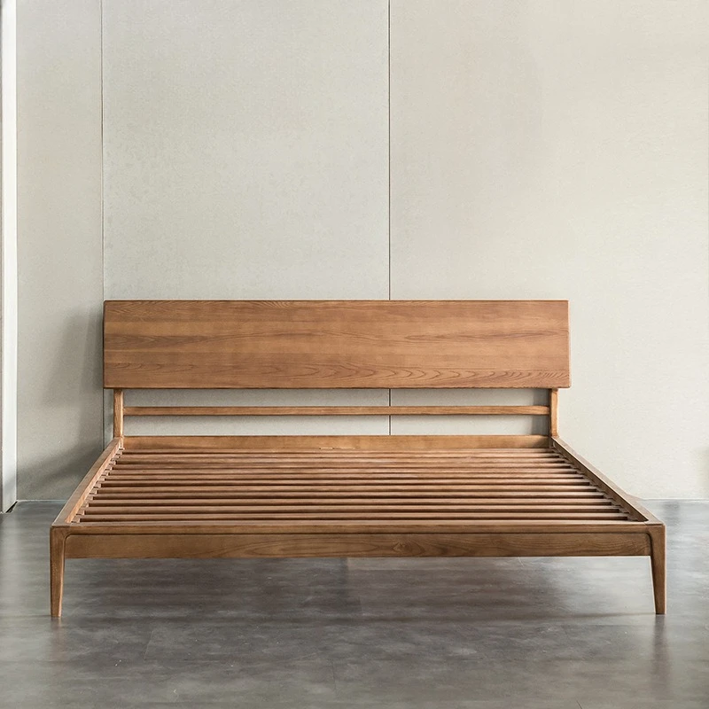 Łóżko dwuosobowe z litego drewna w stylu skandynawskim do sypialni, rozmiar 1.8 metra lub 1.5 metra.