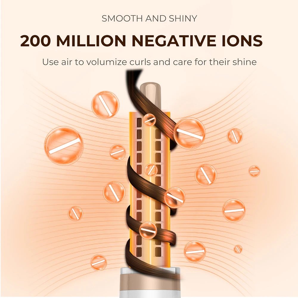 6 in1 Hair Dryer Brush 110,000 RPM High Speed Automatic Curling Iron Curler and Straightener Negative Ion Hot Air Comb Blowdryer