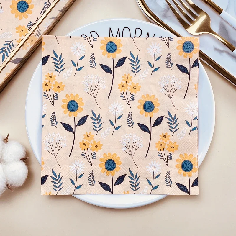 20pcs/Pac Wedding Printed Paper Napkins Restaurant Hotel Table Setting Paper Party Counterpart Cloth Flower Colourful Napkins