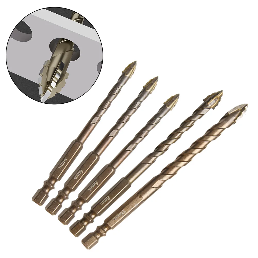 5pcs Eccentric Drill Bit 4 Edge Masonry Drill Bits Set 6/8/10mm For Drilling Wood Concrete Glass Tile Brick Handheld Drills Part