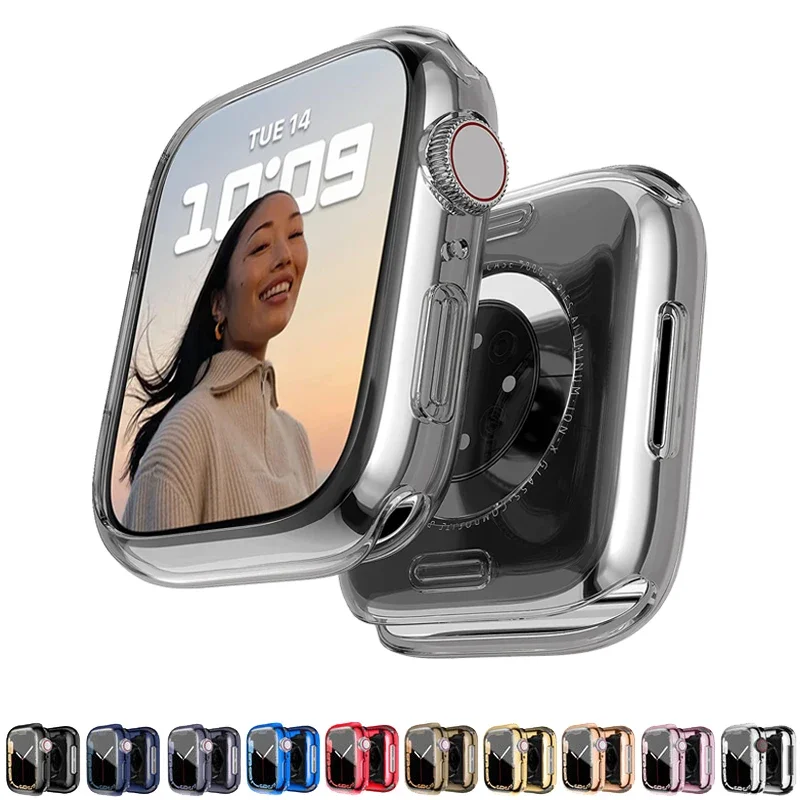 Coque de protection transparente en TPU tout autour pour Apple Watch, pare-chocs, boîtier, 44mm, 40mm, 42mm, 38mm, série 9, 8, 7, 6, se, 5, 3, 45mm, 41mm