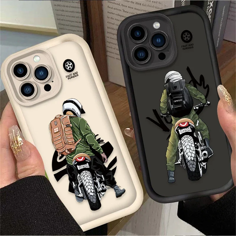 Case For iPhone 16 15 14 13 12 11 Pro Max X XS X S Max XR SE 2020 7 8 Plus iphone16 Trend Cool Biker Motorcycle Silicone Cover