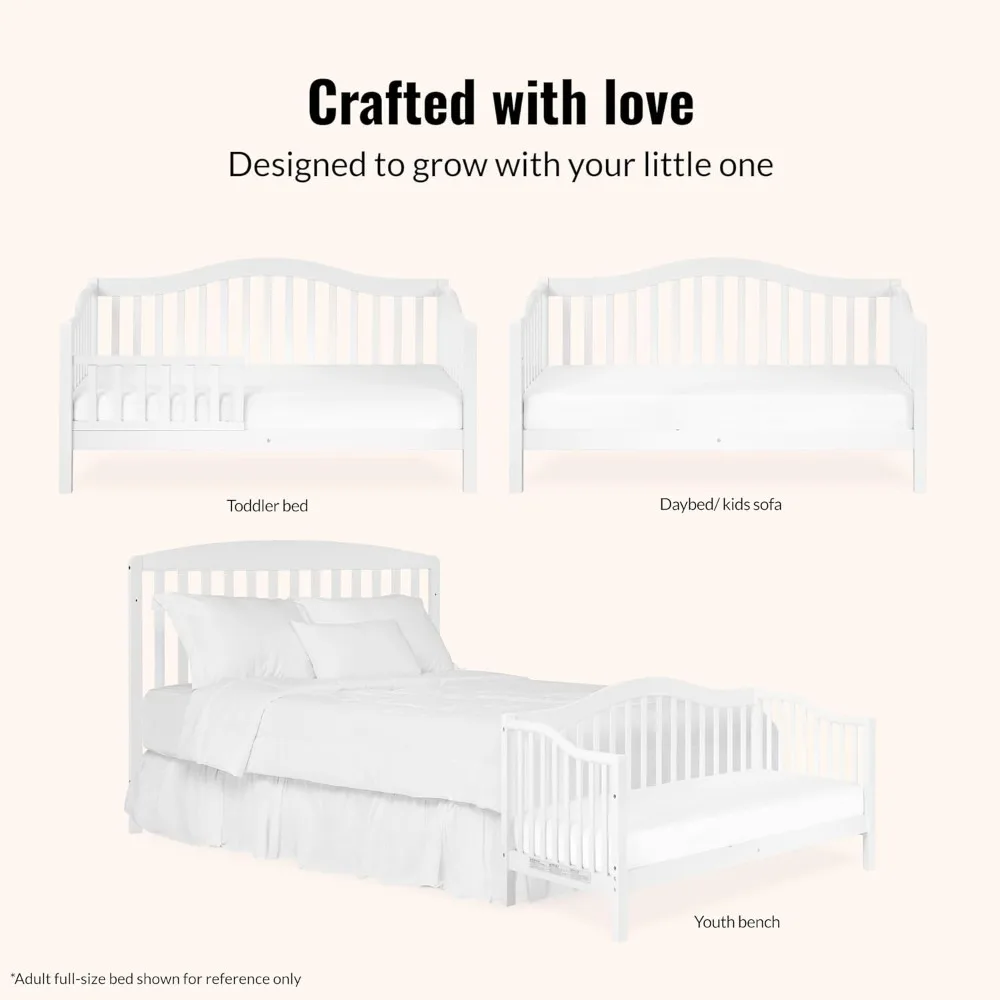 Lit de jour blanc pour tout-petits au sol bas avec rails de sécurité, certifié Greenguard Gold, finitions non toxiques pour enfants de 18 mois à 5 ans