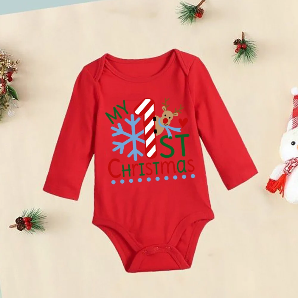 My First Christmas Newborn Bodysuit Baby Cotton Long Sleeve Romper Deer Print Outfit Infant Baptism Jumpsuits Clothes Xmas Gifts