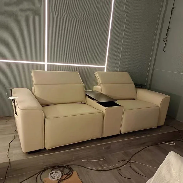Contemporary Cinema Sofa Electric Recliner Sofa Set Furniture Luxury Leather 2 Seater Recliner Sofa China with Arm Table
