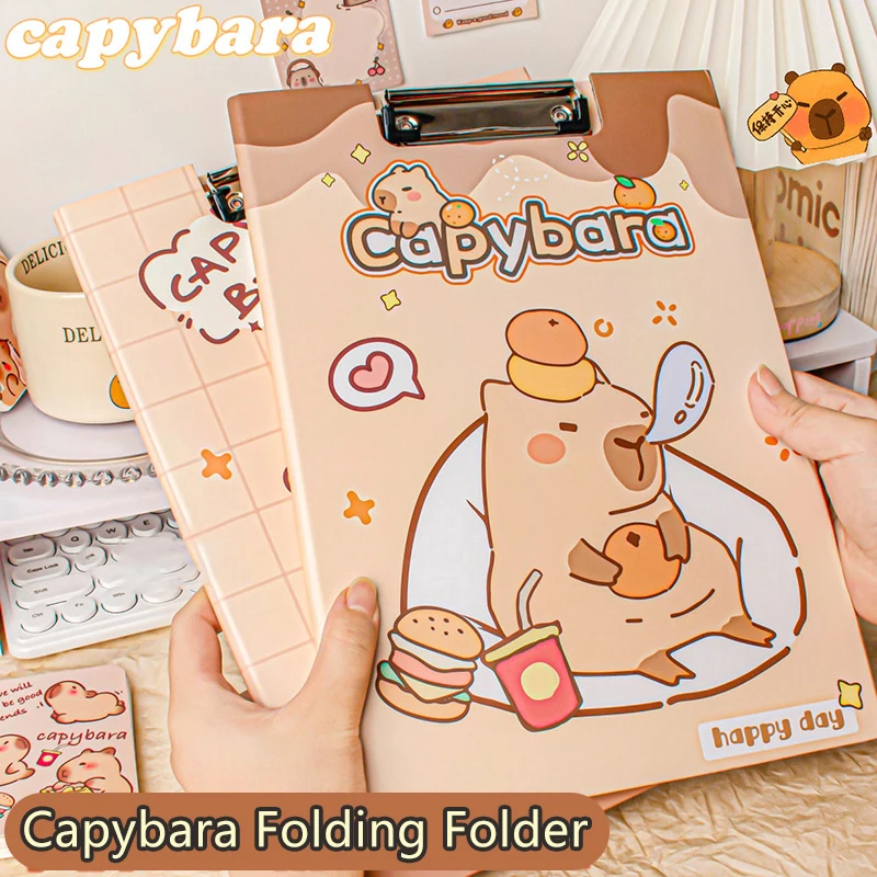 

Cartoon Cute Capybara File Folder Fashion File Storage Board Clip Folder Document Paper Holder Portable Exam Paper Folder