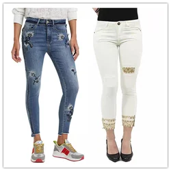 Commercio estero spagna limitato nuovi jeans da ragazza comodi con coulisse larghi stampati con cuciture irregolari
