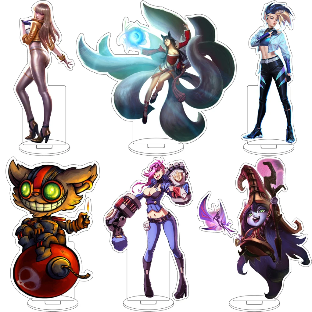 Boneco de Anime de 16CM do Jogo Lol Lulu Ziggs Ekko Vi ‌   Figuras de Acrílico Kai'Sa Ahri Thresh Lux Seraphine Cos para Decoração