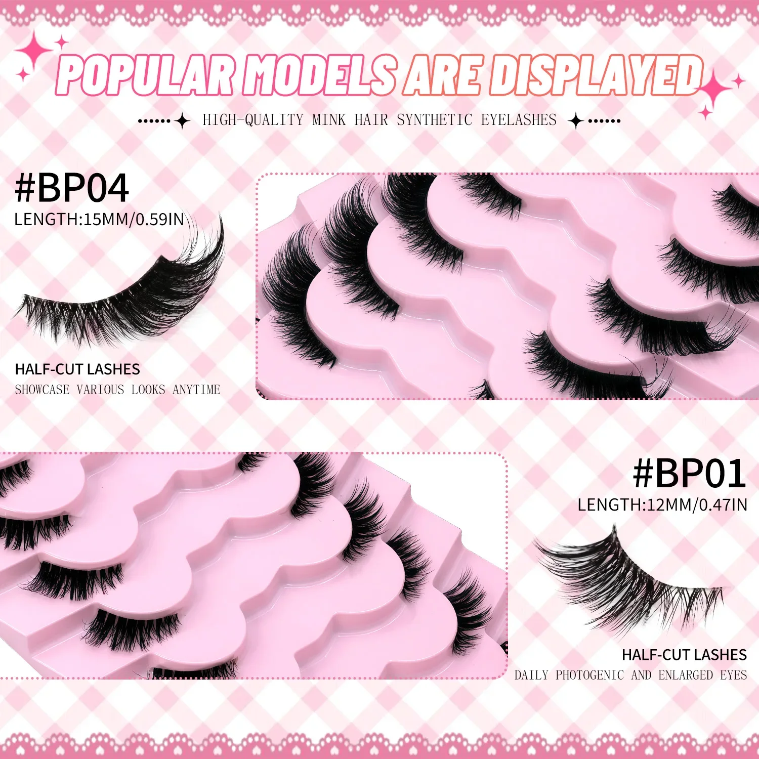 Veltrinay Ciglia finte naturali Mezze ciglia Ciglia sottili per occhi di gatto Accenti a fascia trasparente Ciglia finte corte Trucco