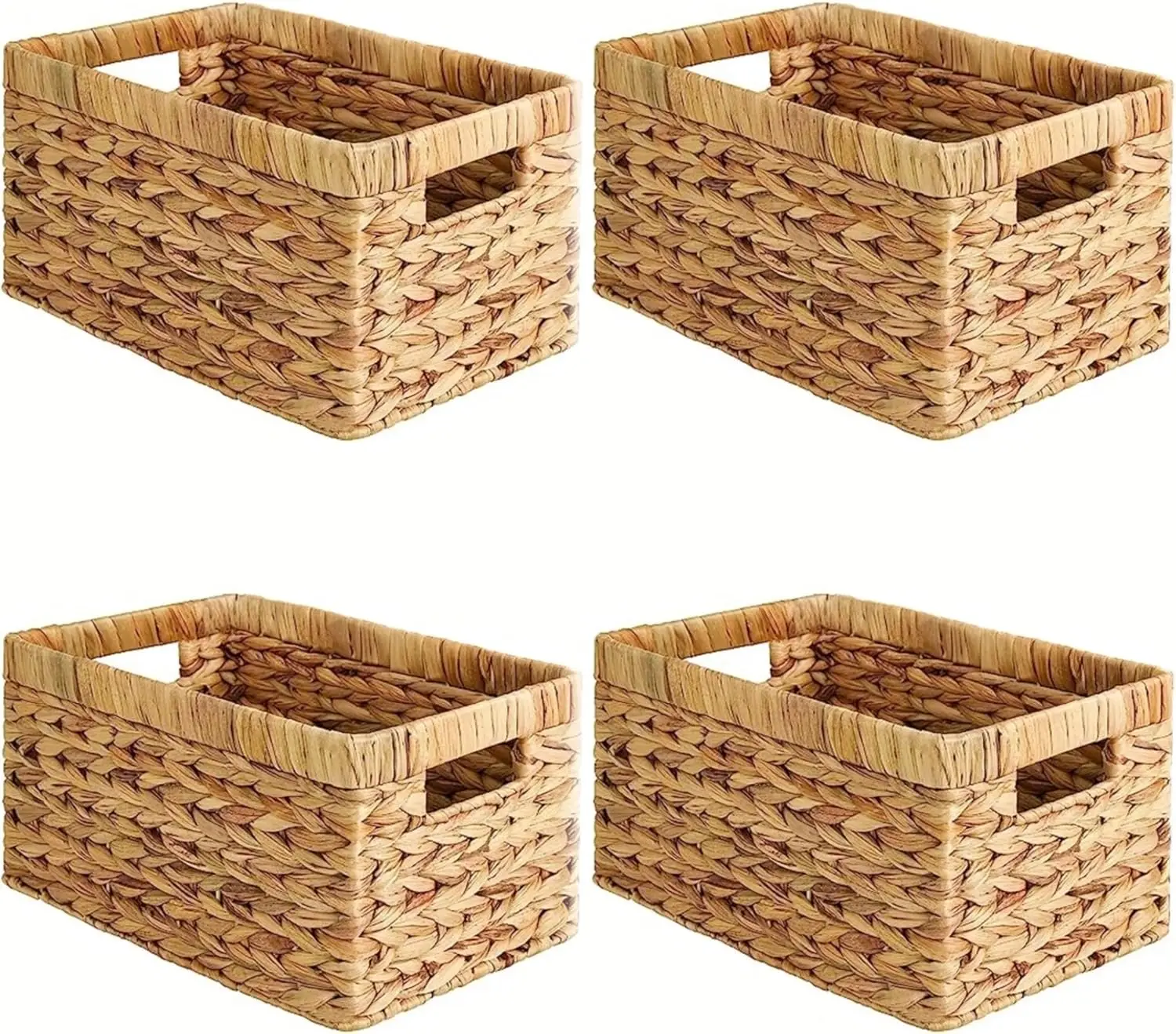 

Handwoven Water Hyacinth Shelf Baskets Set of Four with Handles for Pantry Closet Bathroom Kitchen Storage