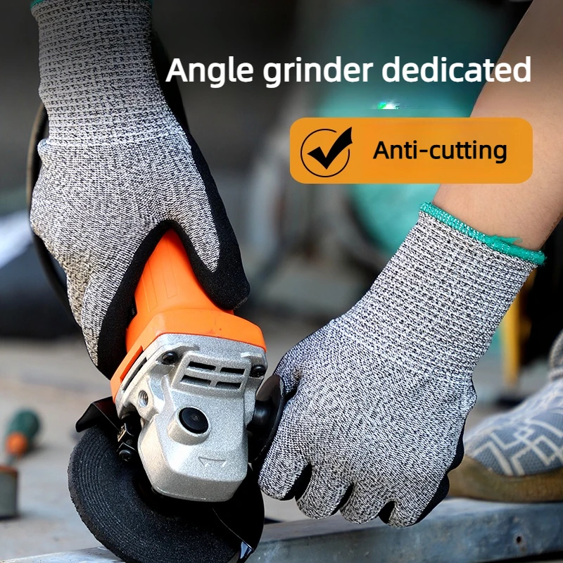 

Level 5 Cut Resistant Gloves for Angle Grinder, Nitrile & HPPE Anti-Cut Protective Gloves, Anti-Slip & Wearproof for Metal Work