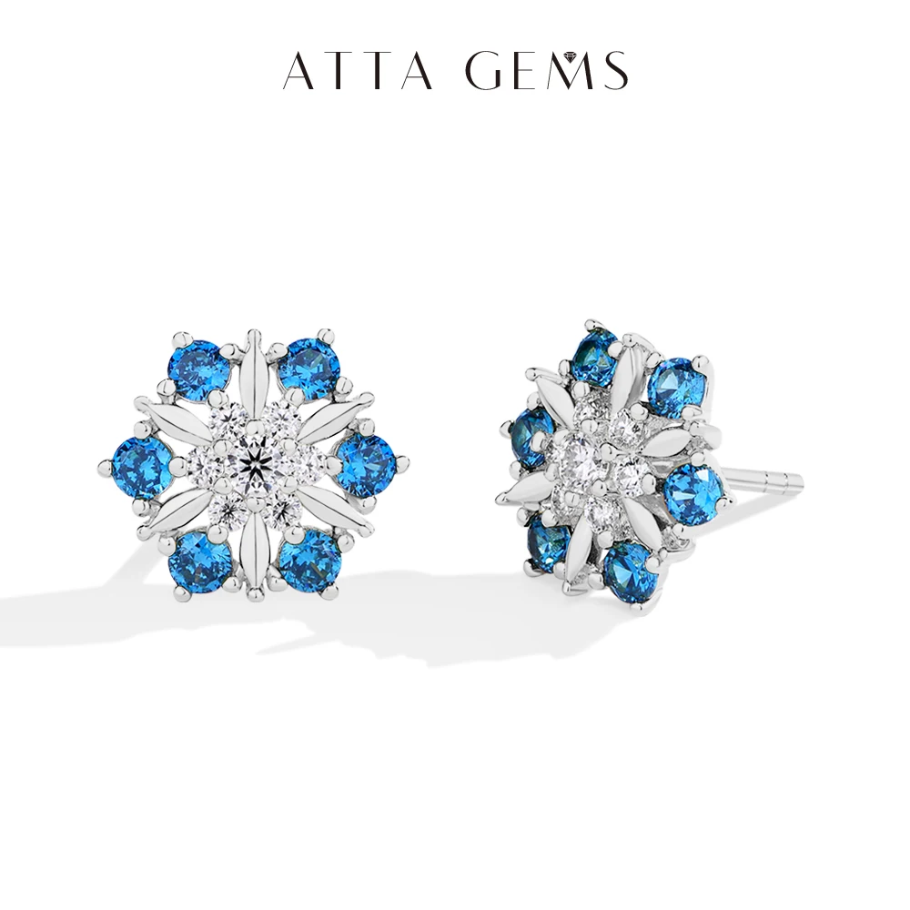 

ATTAGEMS Snowflake Shape Moissanite Diamond Stud Earrings for Women Lab Blue Zircon S925 Sterling Silver Wedding Daily Gifts New