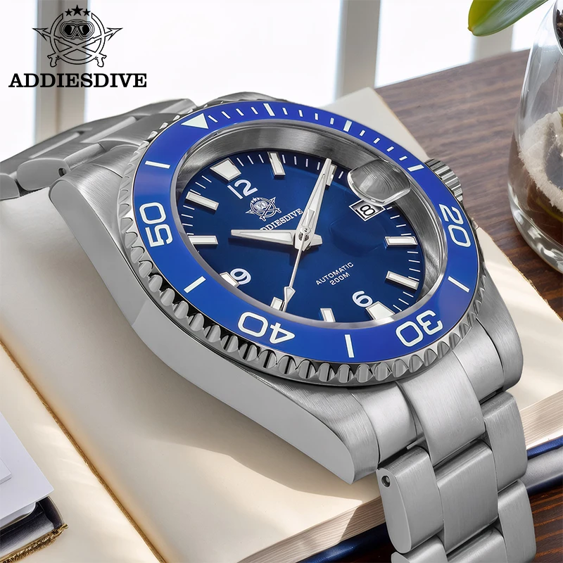 ADDIESDIVE Japan 8215 Mens Automatic Watch Sapphire Glass Stainless Steel Green Mechanical Watches  NEW AD2505 Relogio Masculino