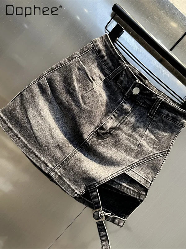 Moda retro lavado tempero menina denim saia feminina 2025 outono nova rua cintura alta magro irregular a linha saia sexy mini saia