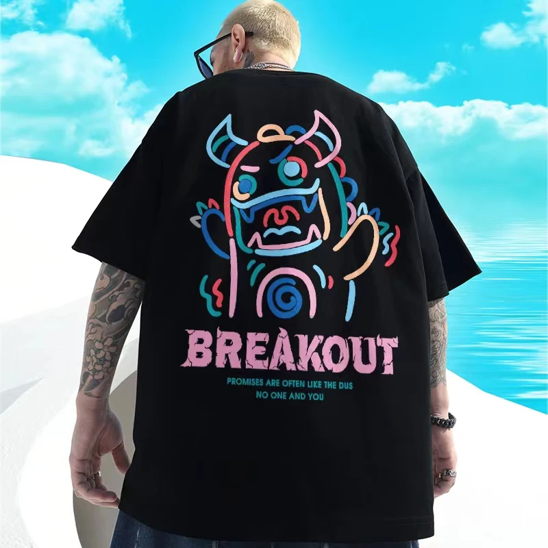 Y2k Monster Print Oversized T-Shirt Men 2023 Summer Cotton Short Sleeve Tee Tops T-Shirts For Women Harajuku Streetwear Tees 8XL