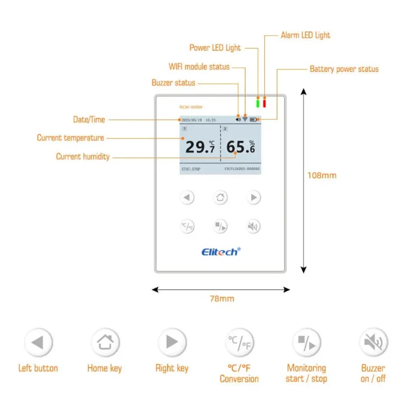 Elitech RCW-800 WiFi Temperature Humidity Data Logger Medicine Refrigerated Warehouse Alarm Pharmaceutical Cold Chain Plastic image 2