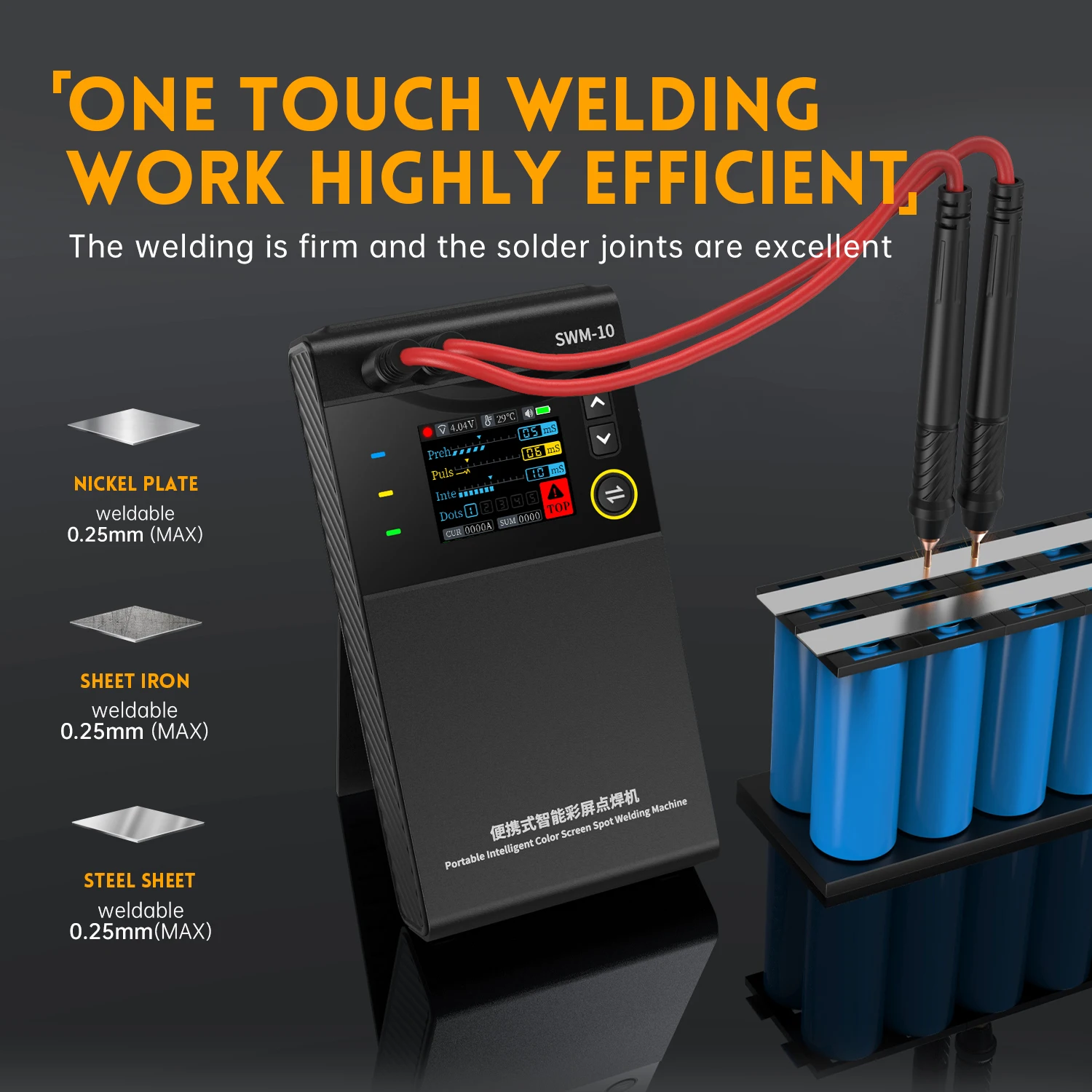 Fnirsi NEW SWM-10 Battery Spot Welder MAX 0.25mm Nickel Sheet 18650 Battery Tool Color Screen Portable Handheld Welding Machine