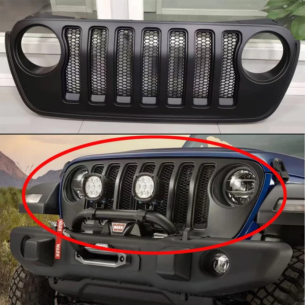 

Newest Front Grille ABS Original Matte Black Mesh Grill For Jeep Wrangler JL 2018+ JT Gladiator 4XE LantSun JL1299