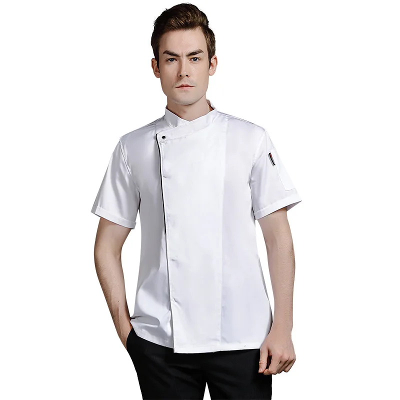 Ropa de trabajo de Chef para hornear restaurante, ropa de cocina trasera de manga corta para hombre, Cantina, olla caliente, restaurante, verano, manga larga para mujer