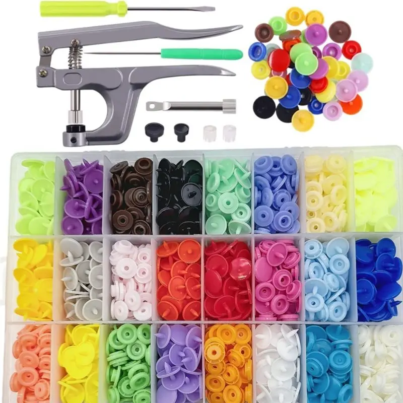 AT43-T5 Resin Poppers Set 384 With Storage Box, Plastic Clothing Button Fastener Kit For DIY Sewing, Clothes, Craft Clips