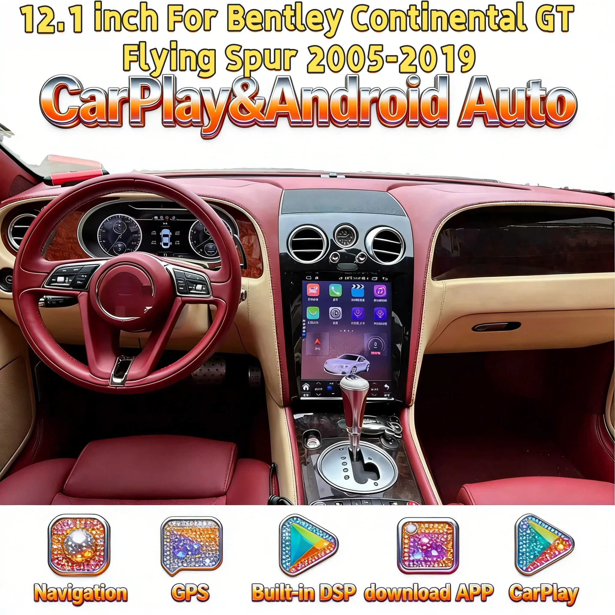 

Multimedia Wireless CarPlay Radio Stereo For Bentley Flying Spur Centinetal GT 2005-2019 Android GPS Automotive Receiver 4G WIFI