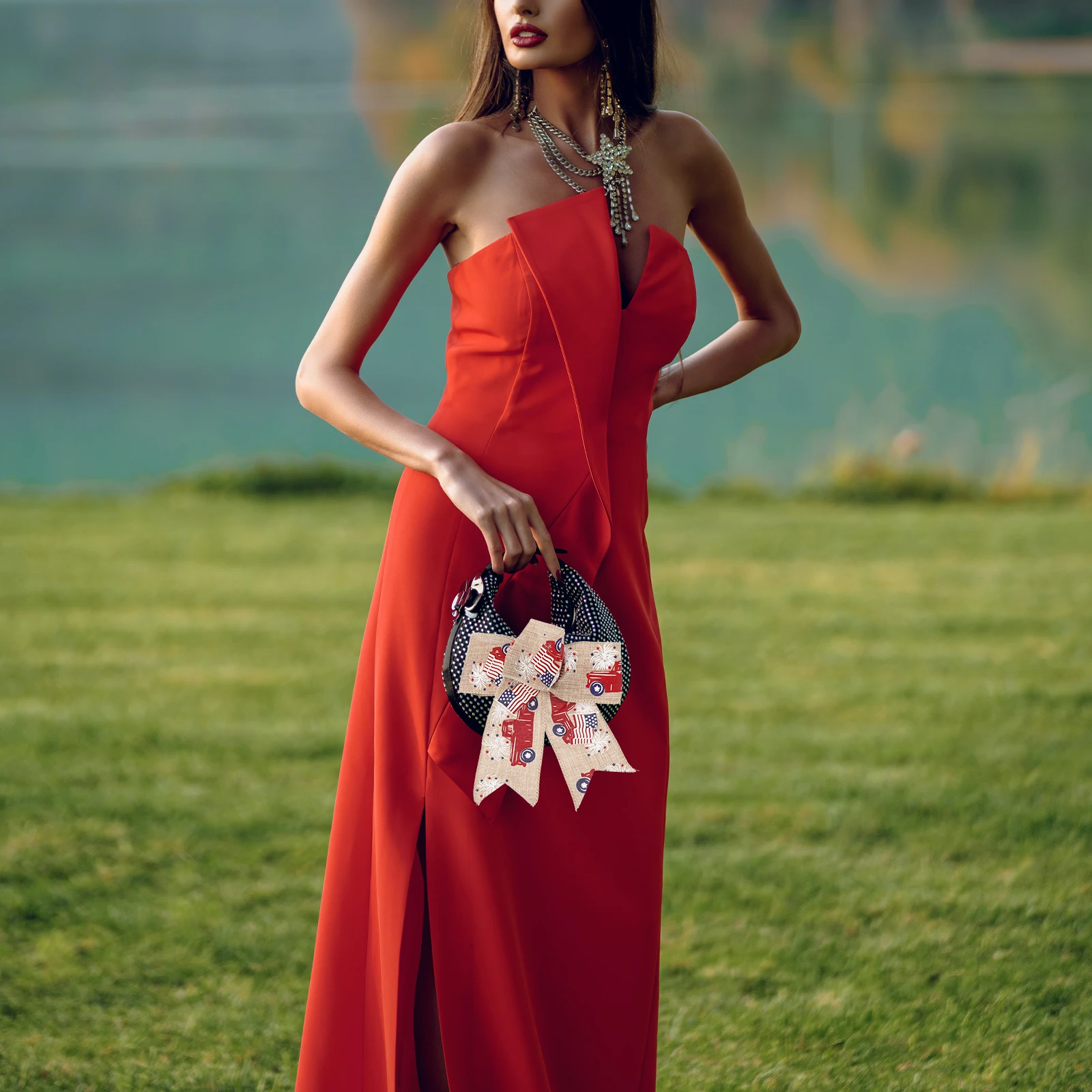 

3pcs Patriotic Bow Decoration Kit Large American Flag Bows Blue White Stars Stripes Independence Day Party Crafts Photo