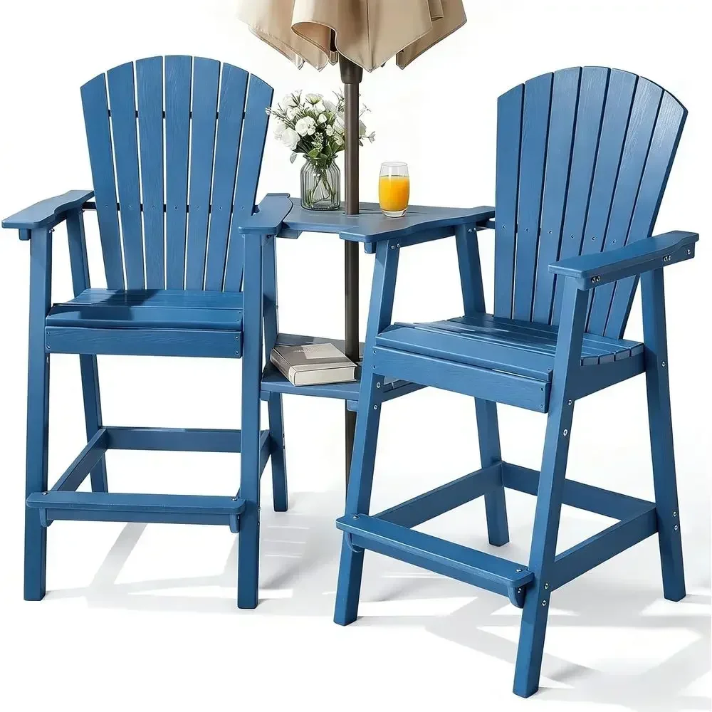 Bar Height Outdoor Patio Chairs Set of 2, Weather-Resistant HDPE, Double Contoured Trays, Ideal for Garden, Backyard, Balcony, B