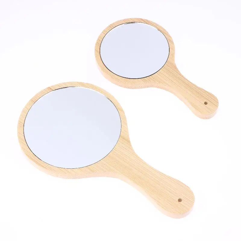 손잡이가 있는 휴대용 대나무 유리 화장 거울, 수제 손잡이 원형 화장 거울, 개인용 휴대용 거울