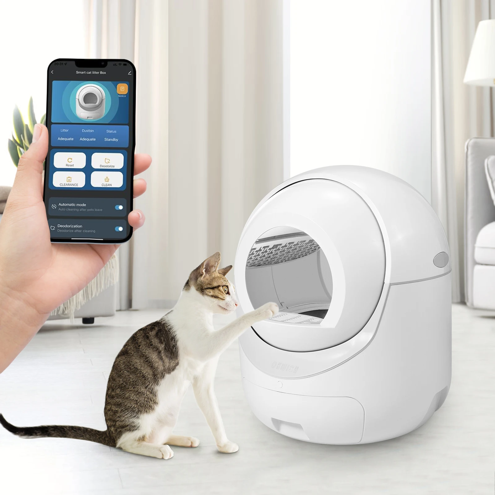 Toilette per gatti autopulente automatica con controllo dell'app per tutti i tipi di lettiera per gatti, sicura ed eliminazione degli odori