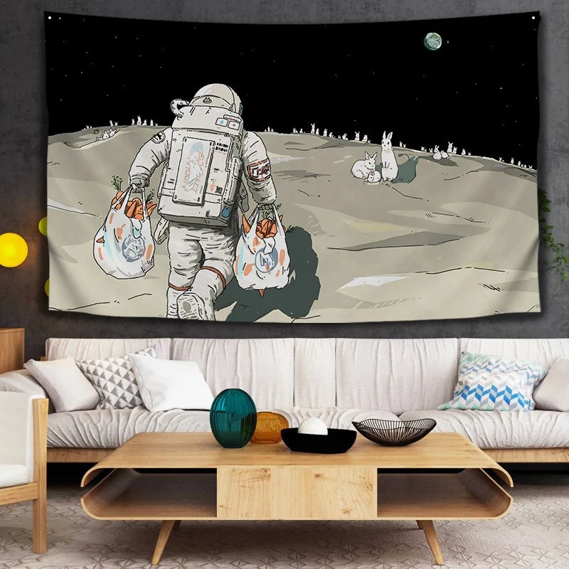 VIKAMA Cartoon Space Exploration Tapestry Children's Room Esports Room Bedroom Dormitory Polyester Wall Hanging Home Decoration