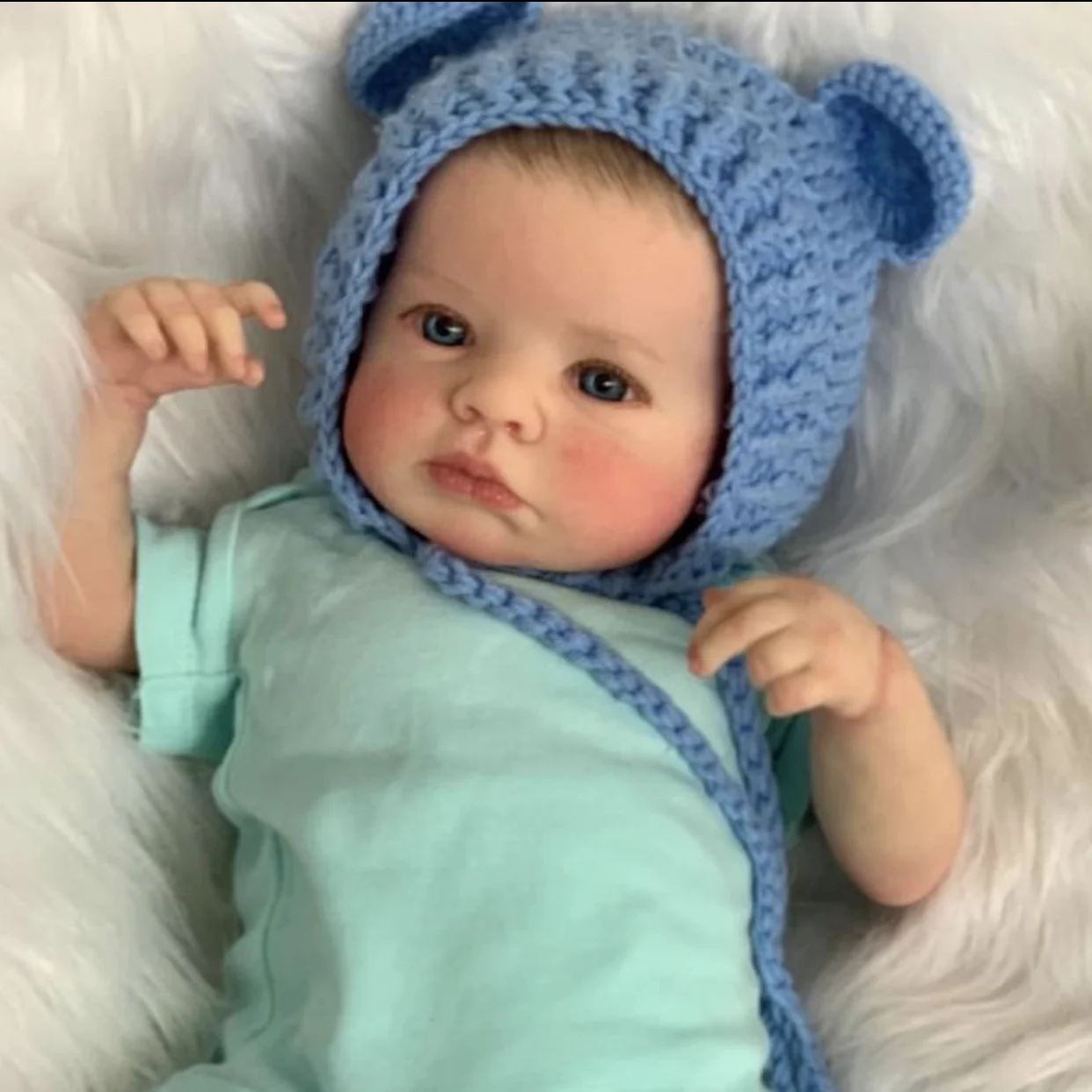 NPK 19inch Lifelike Handmade Newborn Baby Doll Reborn Loulou Awake Soft Touch Cuddly Doll with 3D Painted Skin And Visible Veins