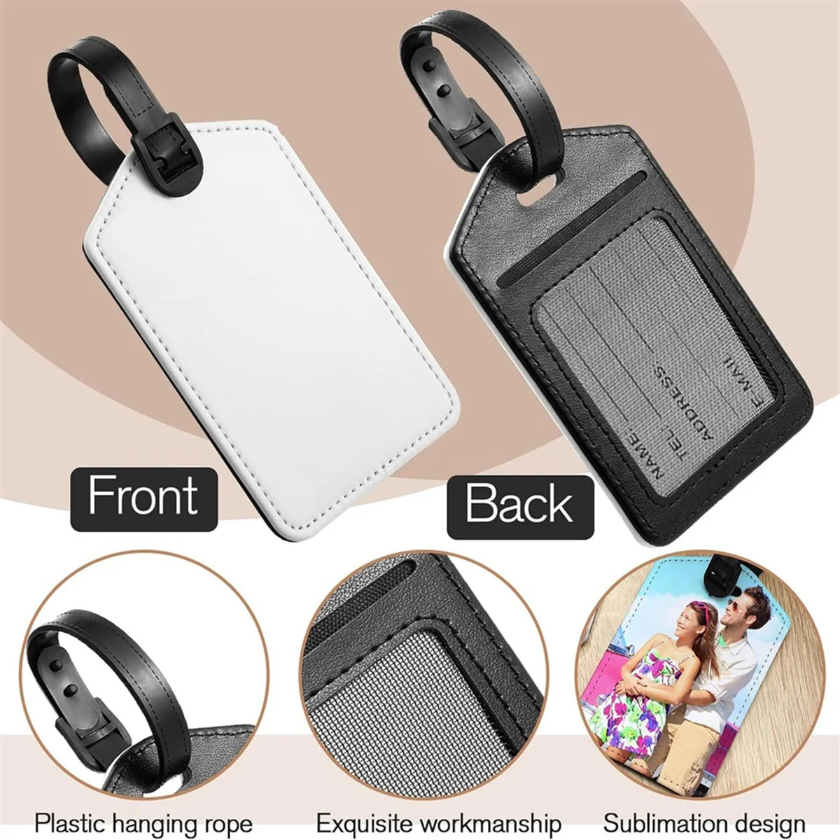 High-end Sublimation Luggage Tags White Heat Transfer PU Leather Name Tag Blank Suitcase Tags Travel Business ID Card Holder