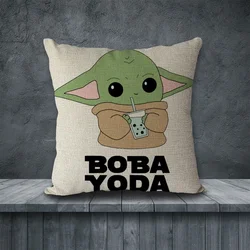 Nueva funda de almohada cuadrada de lino decorativa para el hogar Star Wars Baby Yoda, funda de cojín, diseño artístico, 18.0 x 18.0 in (un lado)