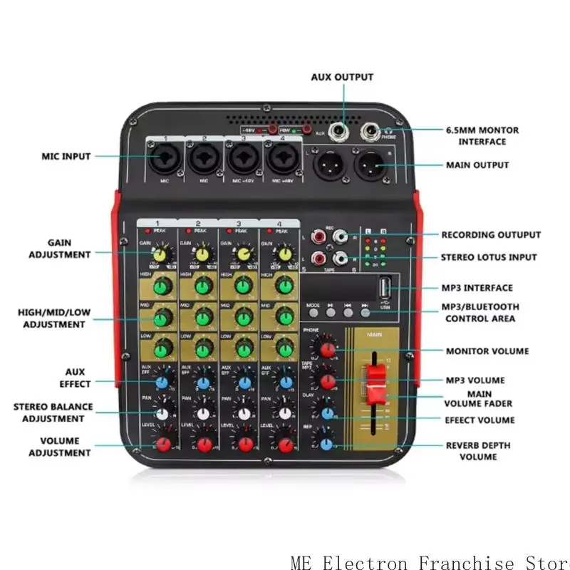 

T5EA Multifunction Audios Mixer 6Input High/Low Frequency Adjustment USB Connectivities Live Sound Controls Studio Recording