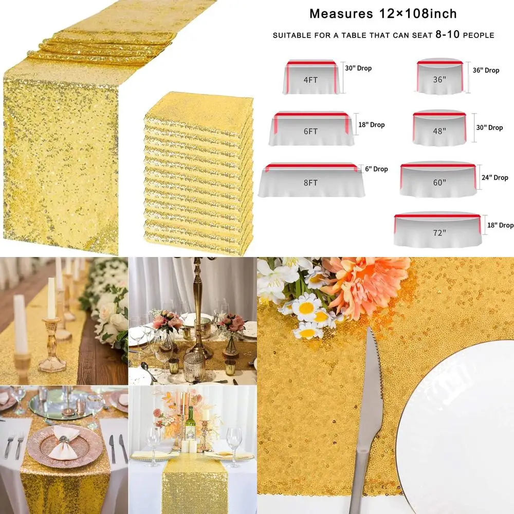 

Glittering Sequin Table Runners, Set of 12, 12x108 Inches, Fabric for Party Decor, Baby Shower, Holiday Celebrations