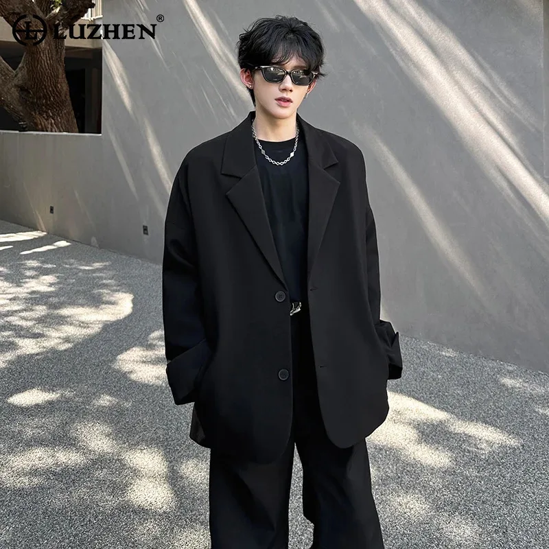 

LUZHEN Fashion Elegant Handsome Loose Casual Blazer Jacket Men's 2025 New High Quality Stylish Social Solid Color Clothes JY4283