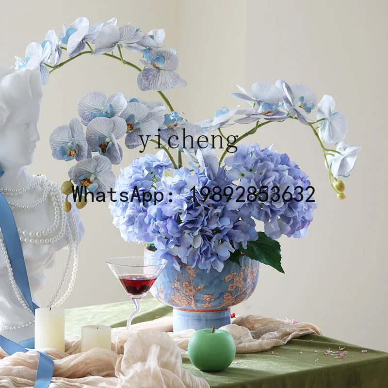 

XX blue and white porcelain vase ornament living room flower arrangement dining table high-end retro ceramic large flower pot