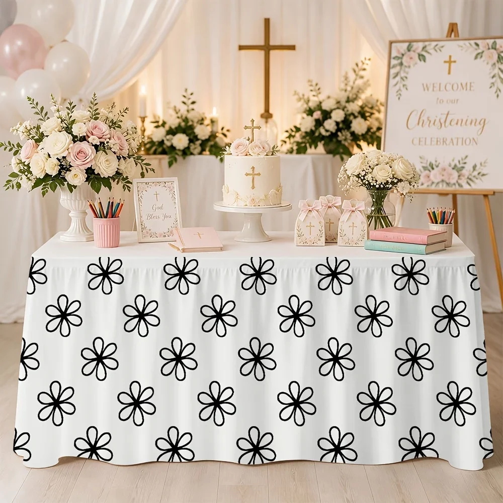 One black-framed floral printed tablecloth, suitable for party events, kitchen and restaurant decoration