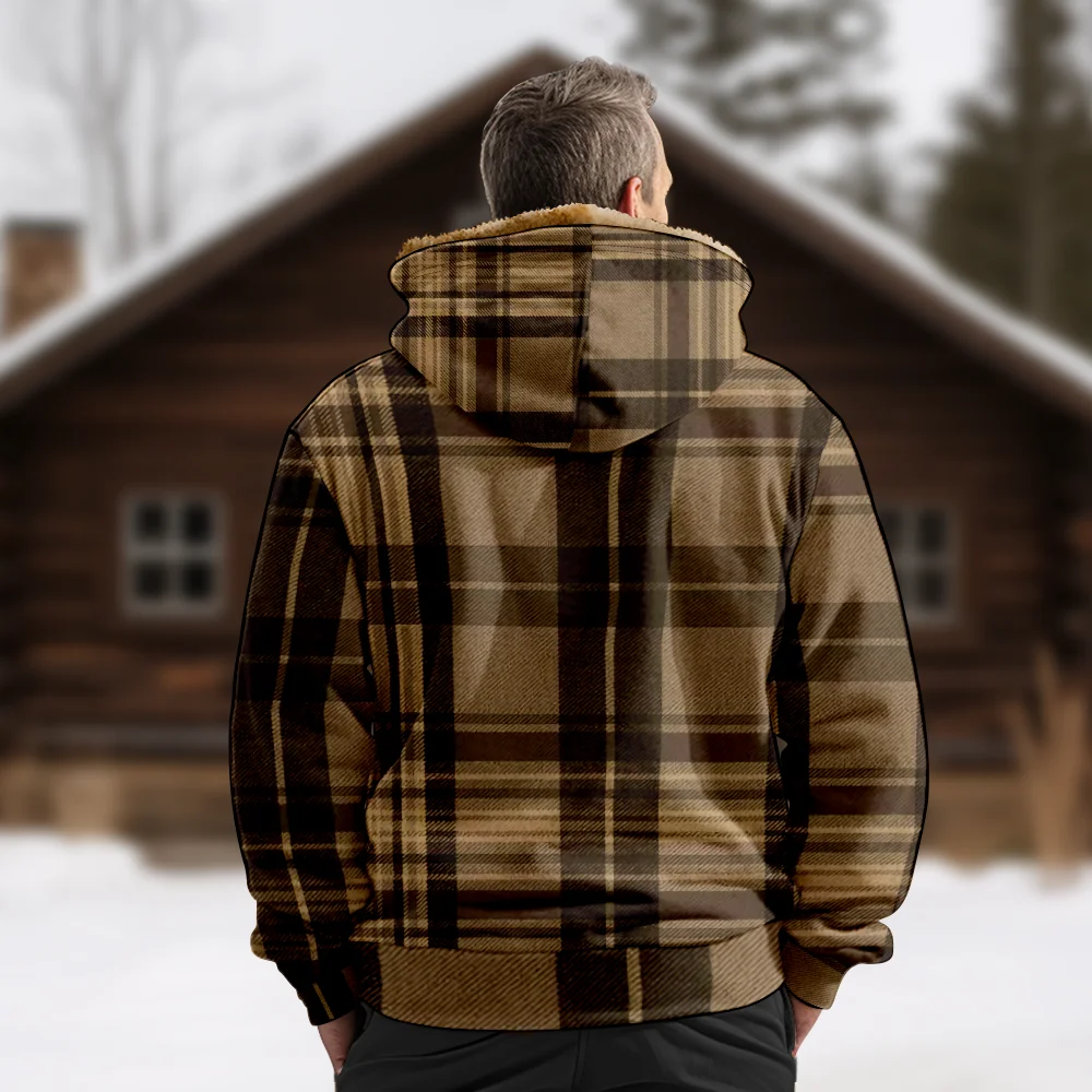 Abrigos de chaquetas de invierno para hombre, ropa de algodón con patrón de cuadros marrón Retro, abrigo portátil de estilo 3D para fiesta