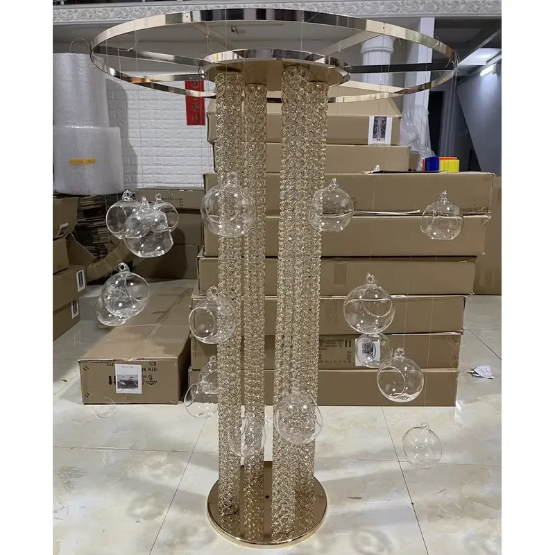 IFG 2023 New Designed Gold Crystal Metal Hanging Open Ball Crystal Centerpieces for Wedding Table 100-150cm