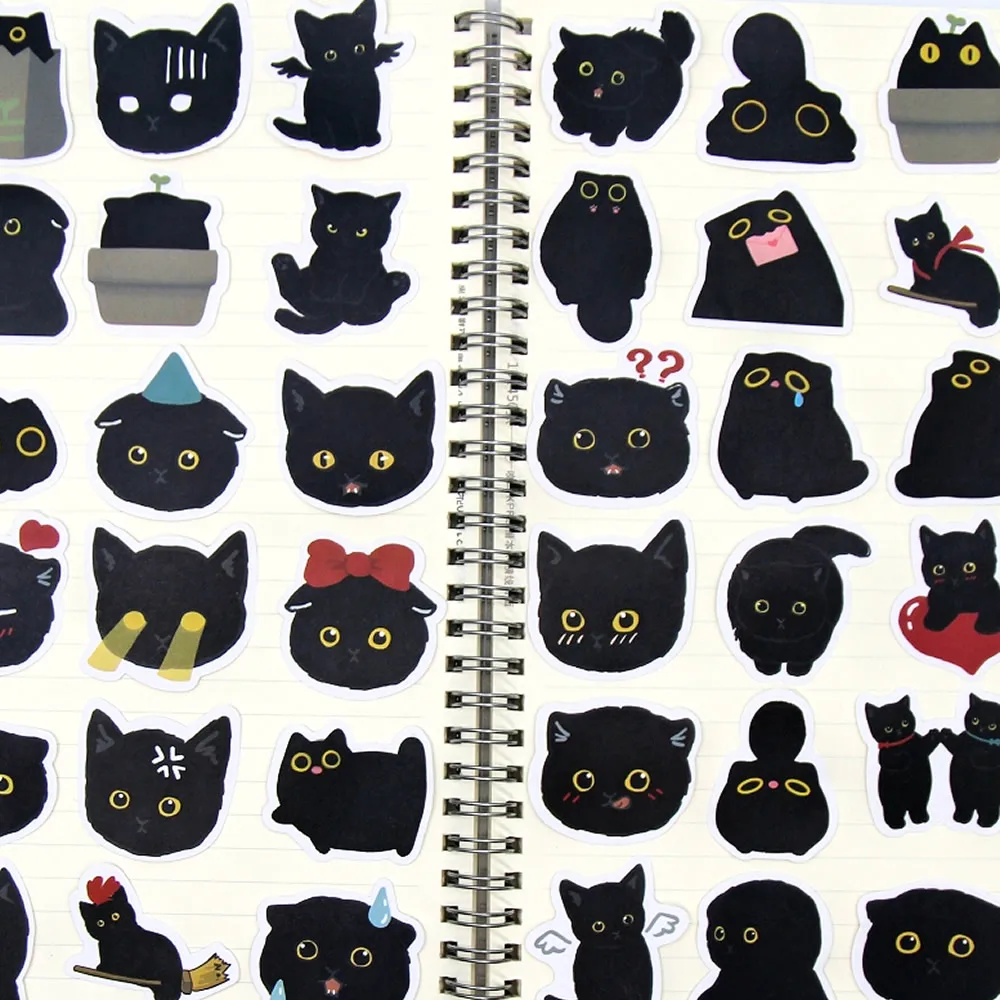 Kawaii Black Cats Meme Cute Stickers Pack Aesthetic Stationery Supplies Office School Diary Decoration Sticker Book Art Supplies