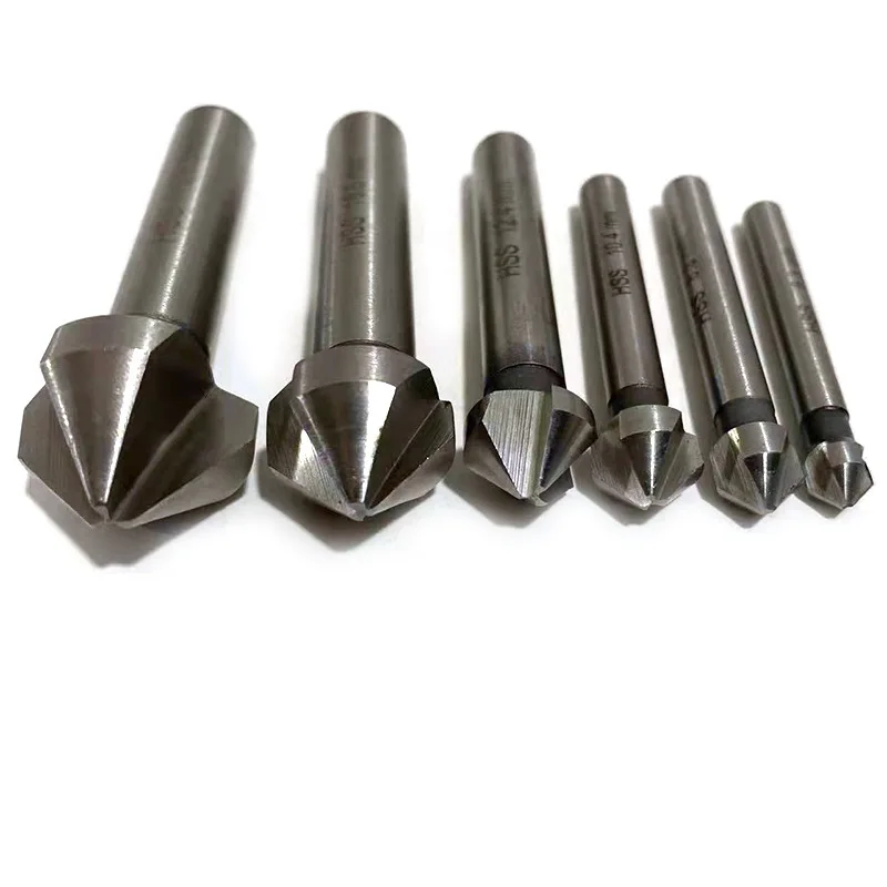 Three-edge 90-degree full-grinding titanium-plated high-speed steel chamferer milling cutter spot facer hole opener set