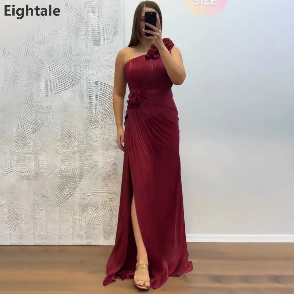 

Eightale 2025 Burgundy Mermaid Maxi Evening Dress One Shoulder Pleat Sexy Slit Customized Prom Gown Party Dress robe de soiree